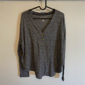 American Eagle Quarter Button-Up Waffle Knit Top